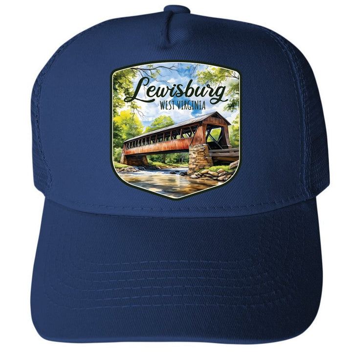 Lewisburg West Virginia Covered Bridge Design Unisex Mesh Back Trucker Hat with Adjustable Snapback Image 2