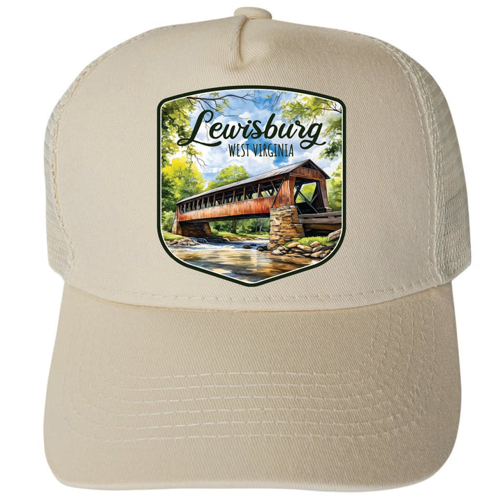 Lewisburg West Virginia Covered Bridge Design Unisex Mesh Back Trucker Hat with Adjustable Snapback Image 3