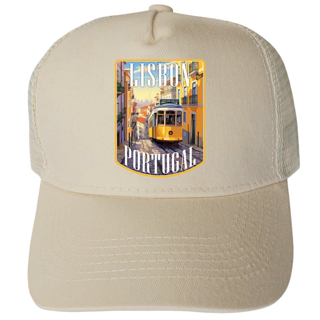 Lisbon Portugal Design A Unisex Mesh Back Trucker Hat with Adjustable Snapback Image 3