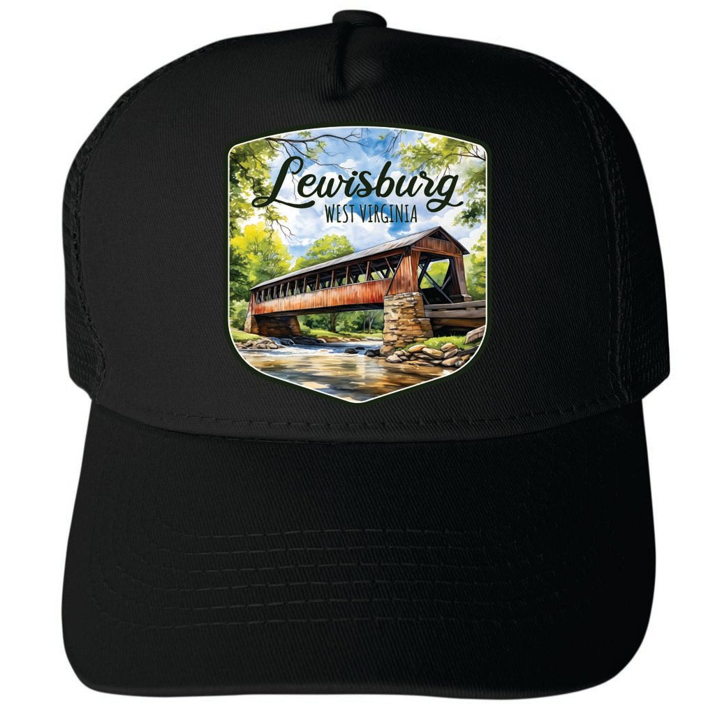 Lewisburg West Virginia Covered Bridge Design Unisex Mesh Back Trucker Hat with Adjustable Snapback Image 4