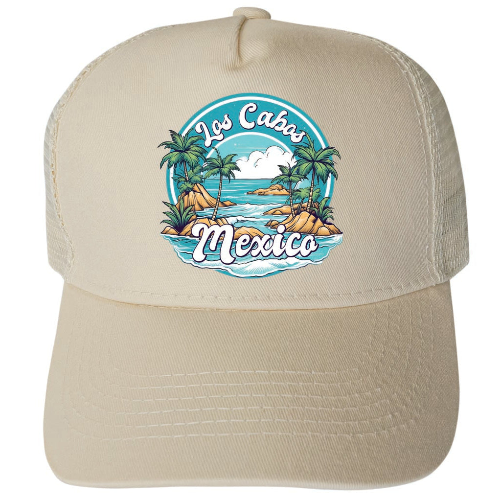 Los Cabos Mexico Design A Unisex Mesh Back Trucker Hat with Adjustable Snapback Image 3