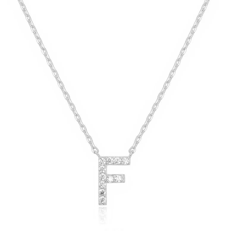 14k White Gold Created White Sapphire Initial F Letter Pendant Necklace Plated Image 1