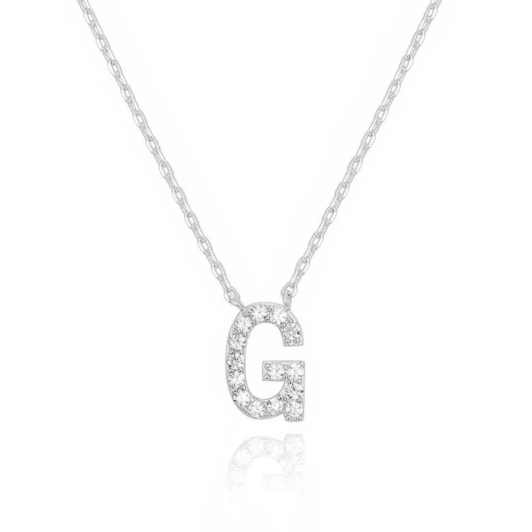 14k White Gold Created White Sapphire Initial G Letter Pendant Necklace Plated Image 1