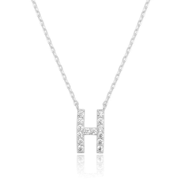 14k White Gold Created White Sapphire Initial H Letter Pendant Necklace Plated Image 1