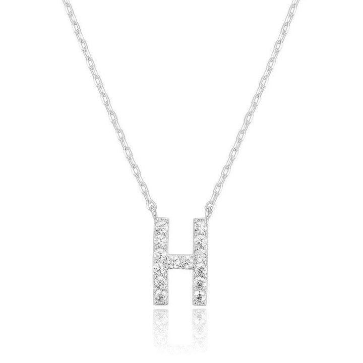 14k White Gold Created White Sapphire Initial H Letter Pendant Necklace Plated Image 3