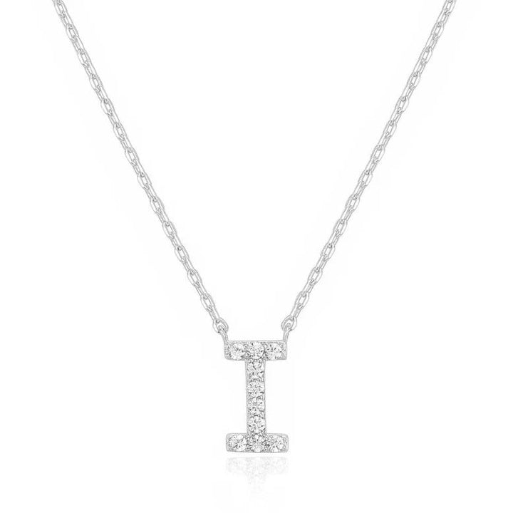 14k White Gold Created White Sapphire Initial I Letter Pendant Necklace Plated Image 1