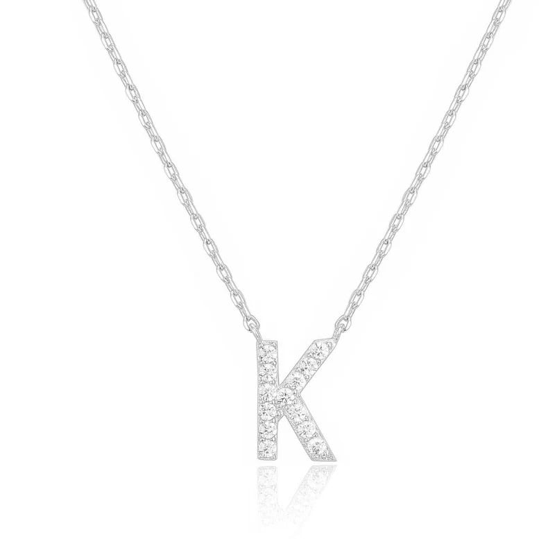 14k White Gold Created White Sapphire Initial K Letter Pendant Necklace Plated Image 1