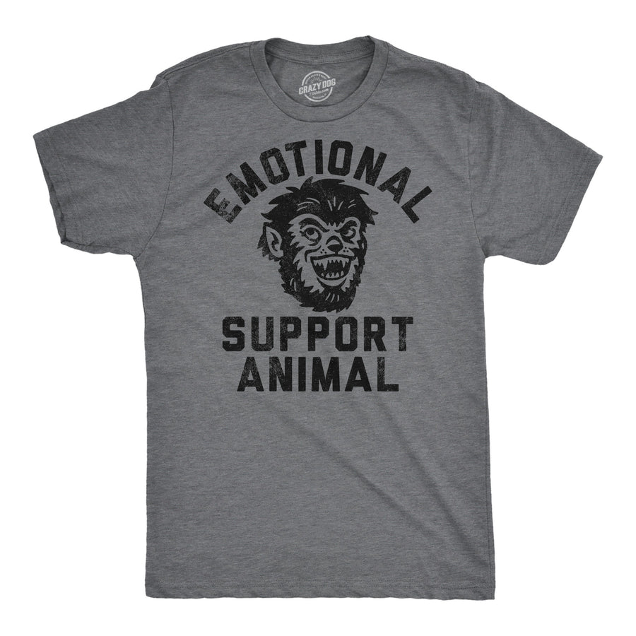 Mens Funny T Shirts Emotional Support Animal Werewolf Sarcastic Halloween Graphic Tee For Men Image 1