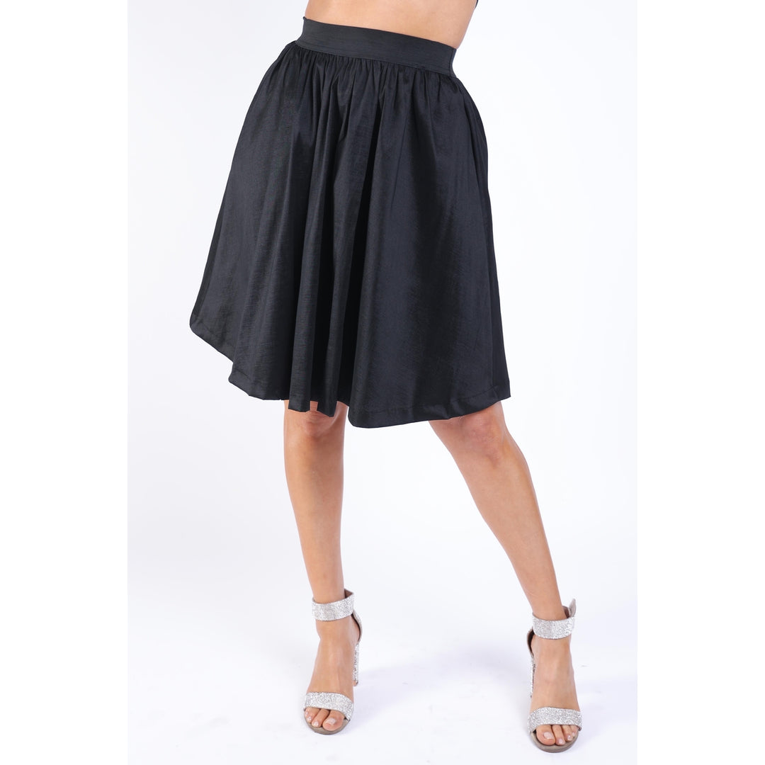 Casual Elastic High Waist Pleated Midi Flare Black Skirt Image 1