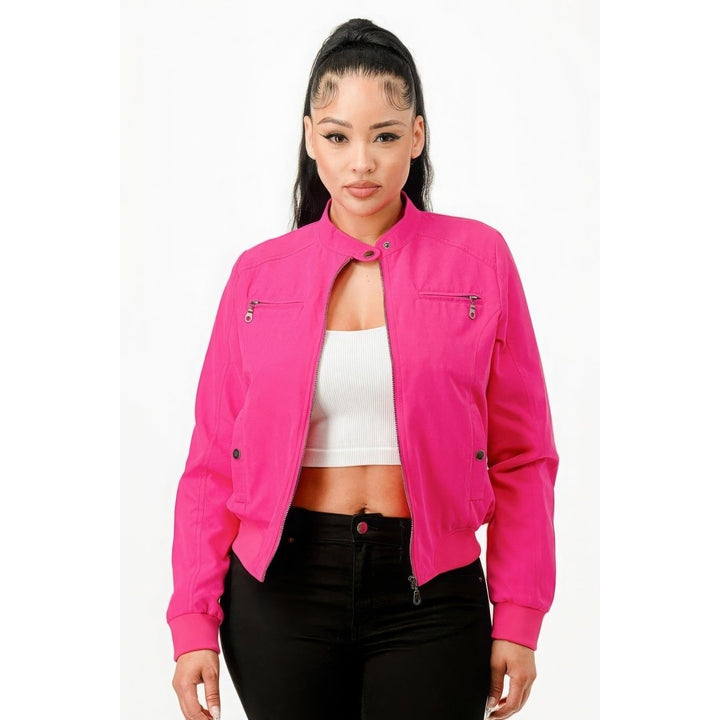 Casual Zip Up Biker Moto Jacket Image 1