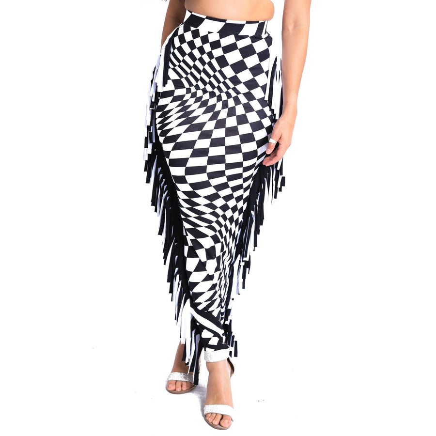 Checkered Elastic High Waist Stretch Bodycon Maxi Pencil Skirt Image 1