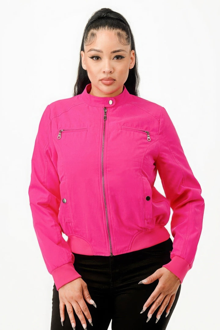 Casual Zip Up Biker Moto Jacket Image 2