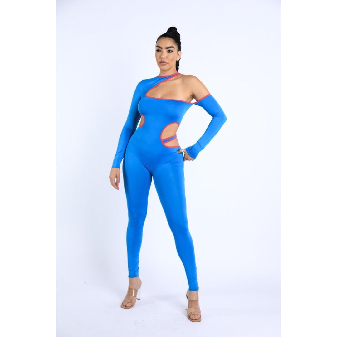 Color Binding Detailed Cutout Jumpsuit Image 1