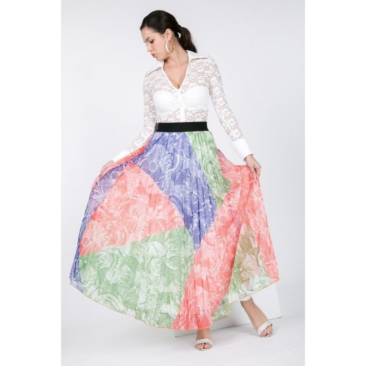 Color Block Pleated Maxi Skirt Image 1