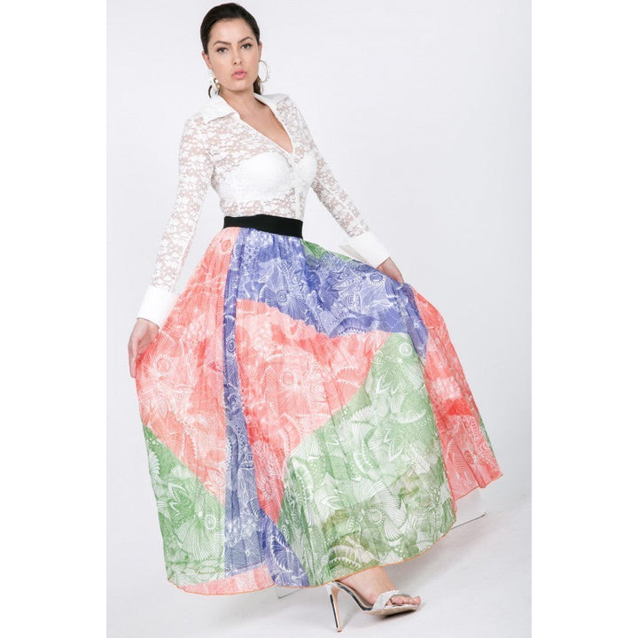 Color Block Pleated Maxi Skirt Image 2