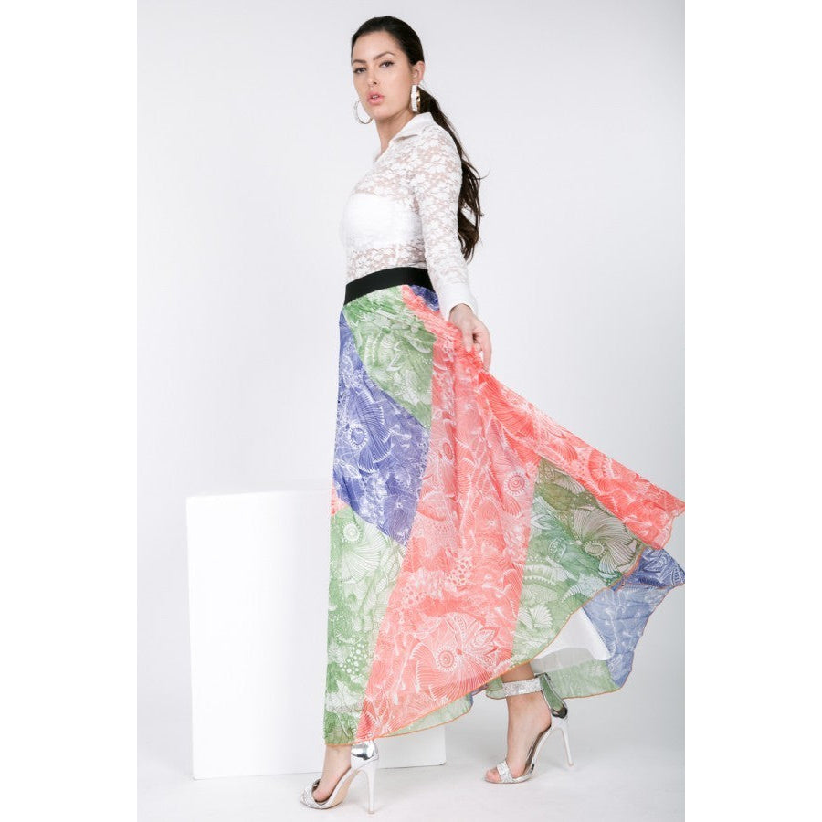 Color Block Pleated Maxi Skirt Image 3