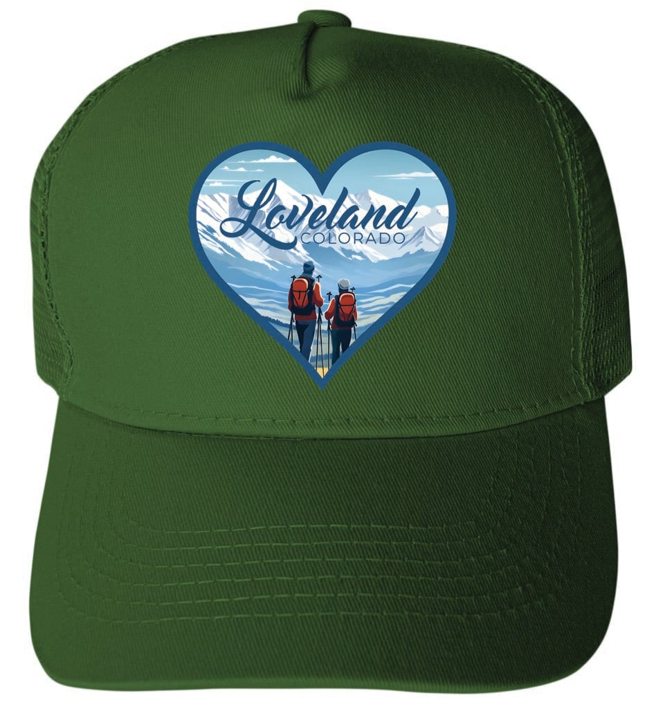 Loveland Colorado Ski Love Design Unisex Mesh Back Trucker Hat with Adjustable Snapback Image 2