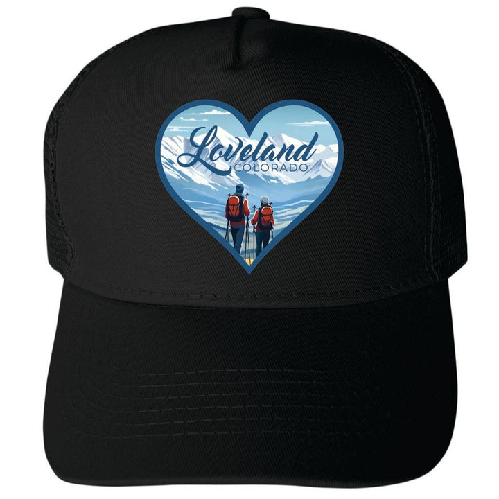 Loveland Colorado Ski Love Design Unisex Mesh Back Trucker Hat with Adjustable Snapback Image 1