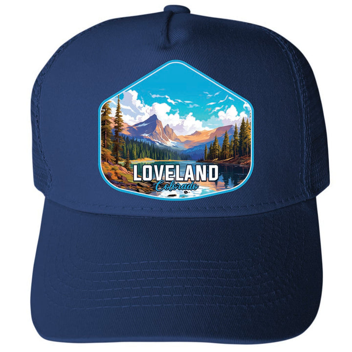 Loveland Colorado Mountain Landscape Design Unisex Mesh Back Trucker Hat with Adjustable Snapback Image 2