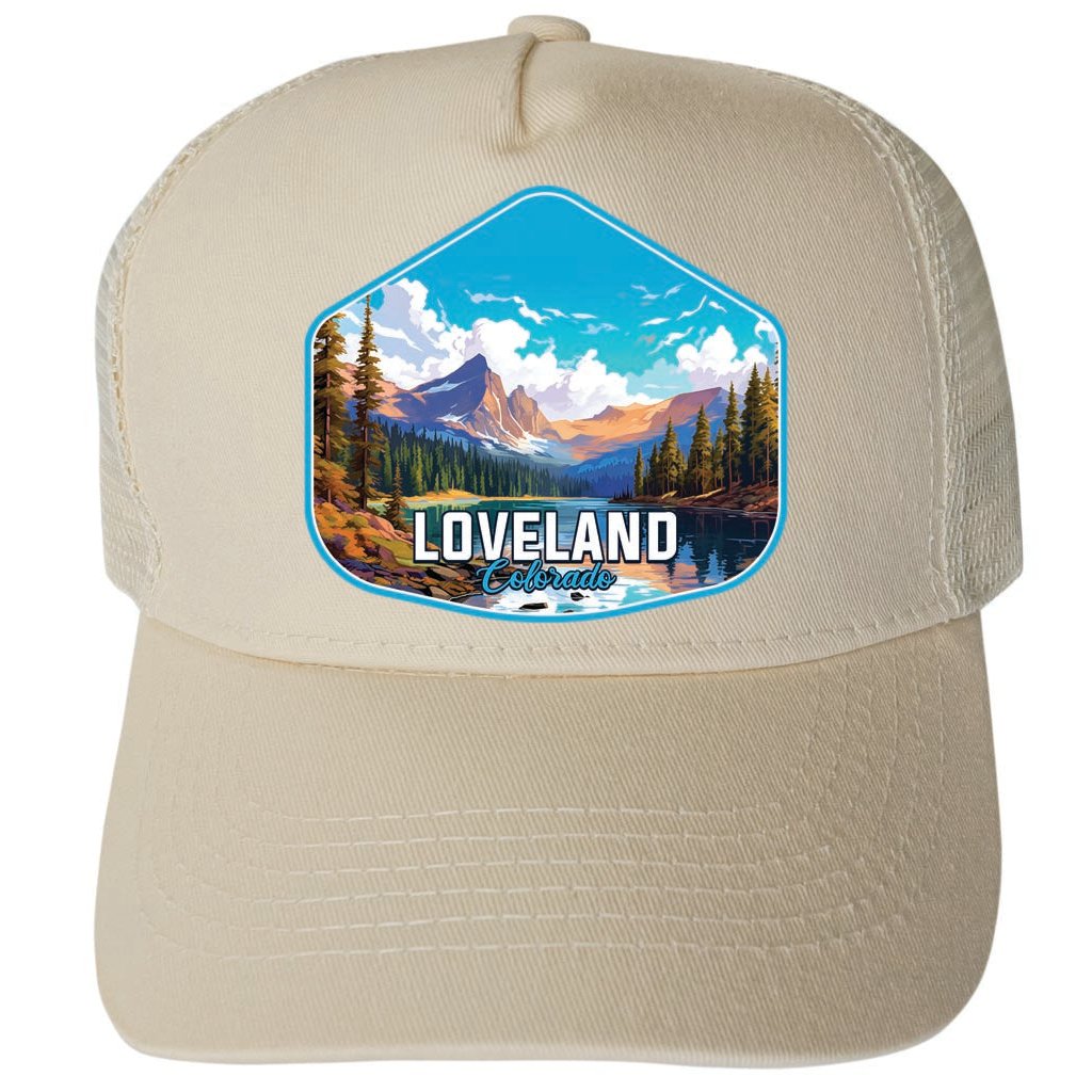 Loveland Colorado Mountain Landscape Design Unisex Mesh Back Trucker Hat with Adjustable Snapback Image 3