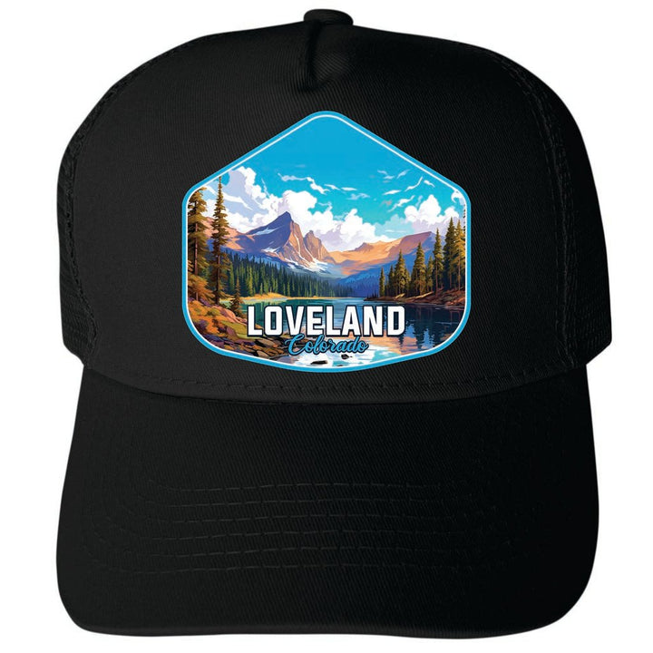 Loveland Colorado Mountain Landscape Design Unisex Mesh Back Trucker Hat with Adjustable Snapback Image 4