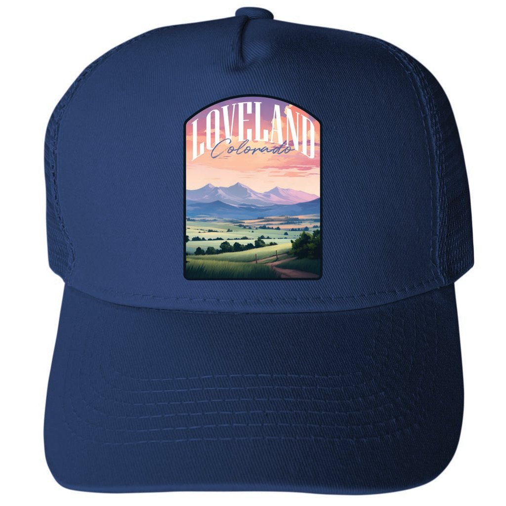 Loveland Colorado Pastel Landscape Design Unisex Mesh Back Trucker Hat with Adjustable Snapback Image 1