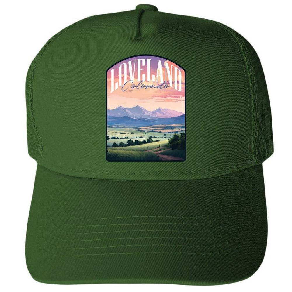 Loveland Colorado Pastel Landscape Design Unisex Mesh Back Trucker Hat with Adjustable Snapback Image 2