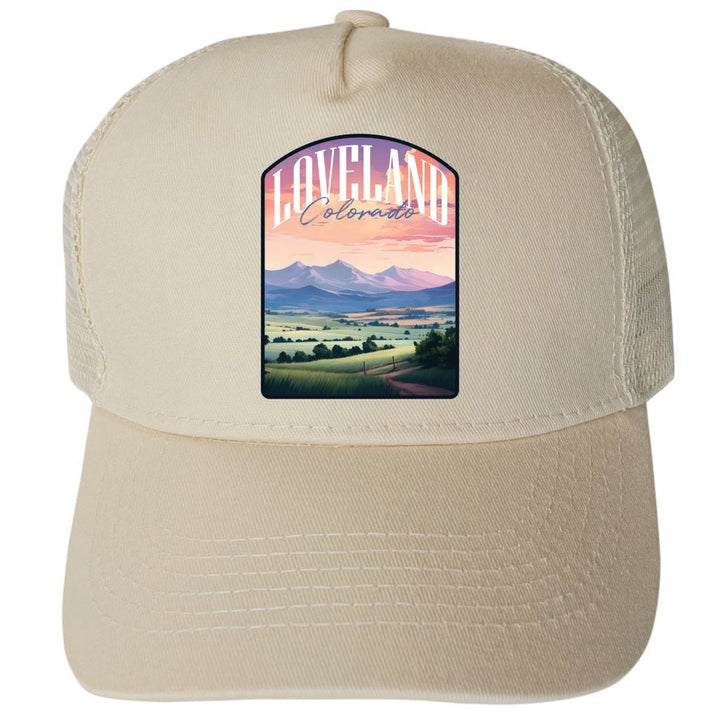 Loveland Colorado Pastel Landscape Design Unisex Mesh Back Trucker Hat with Adjustable Snapback Image 3