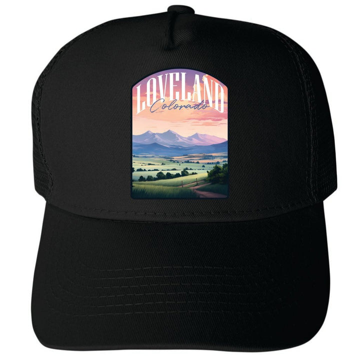 Loveland Colorado Pastel Landscape Design Unisex Mesh Back Trucker Hat with Adjustable Snapback Image 4