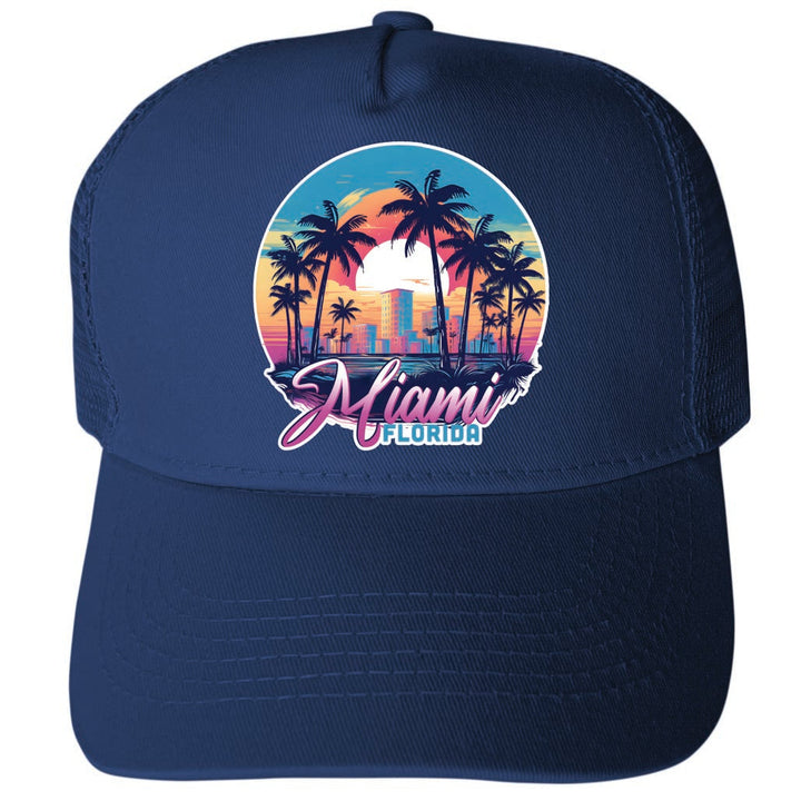 Miami Florida Design B Unisex Mesh Back Trucker Hat with Adjustable Snapback Image 1