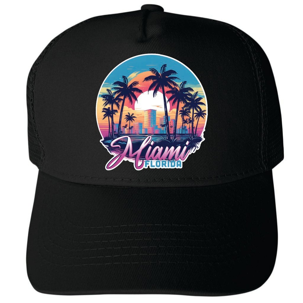 Miami Florida Design B Unisex Mesh Back Trucker Hat with Adjustable Snapback Image 4