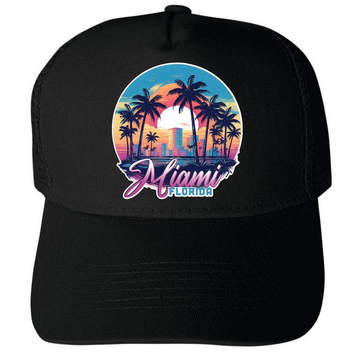 Miami Florida Design B Unisex Mesh Back Trucker Hat with Adjustable Snapback Image 1