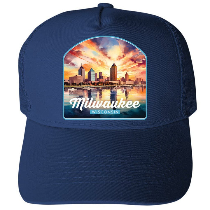 Milwaukee Wisconsin Design A Unisex Mesh Back Trucker Hat with Adjustable Snapback Image 1