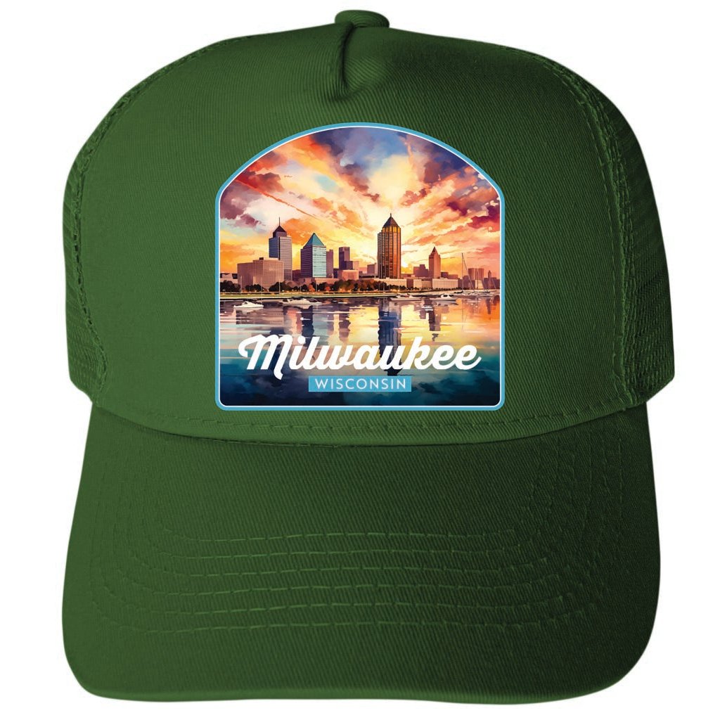 Milwaukee Wisconsin Design A Unisex Mesh Back Trucker Hat with Adjustable Snapback Image 2