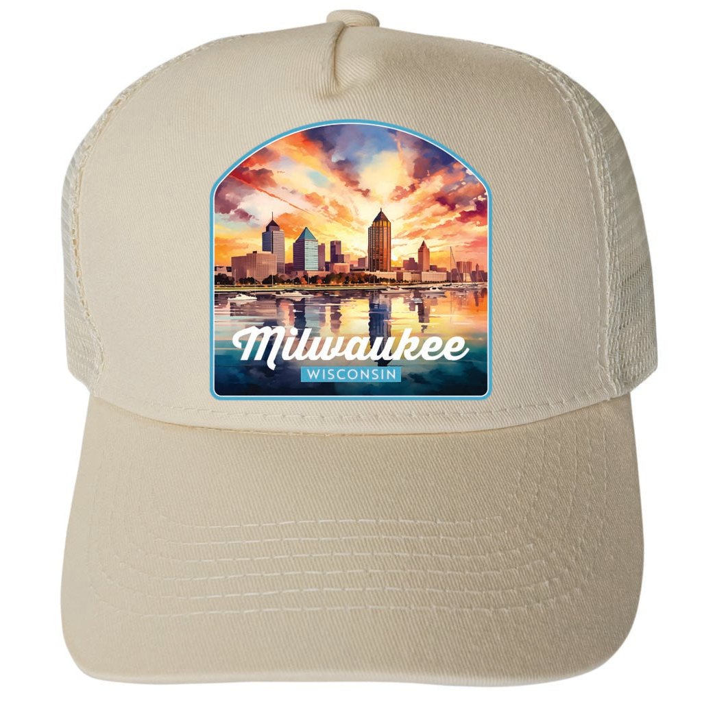 Milwaukee Wisconsin Design A Unisex Mesh Back Trucker Hat with Adjustable Snapback Image 3