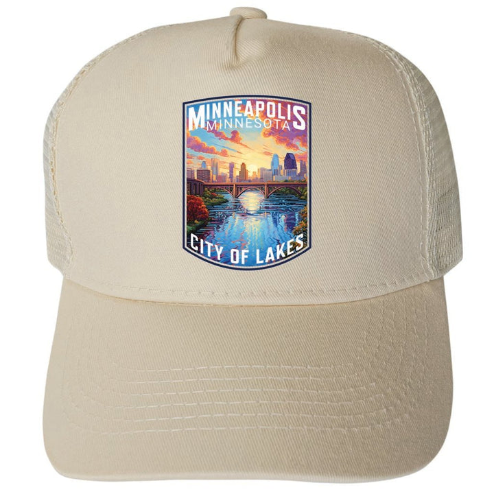 Minneapolis Minnesota Design B Unisex Mesh Back Trucker Hat with Adjustable Snapback Image 1