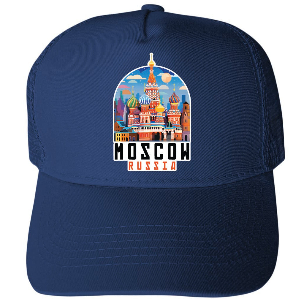 Moscow Russia Saint Basils Cathedral Illustration Design Unisex Mesh Back Trucker Hat with Adjustable Snapback Image 1