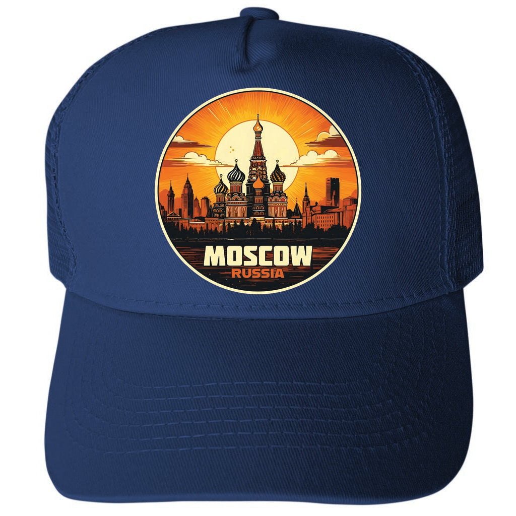 Moscow Russia Saint Basils Cathedral Design Unisex Mesh Back Trucker Hat with Adjustable Snapback Image 1