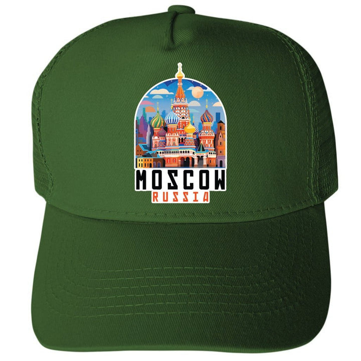 Moscow Russia Saint Basils Cathedral Illustration Design Unisex Mesh Back Trucker Hat with Adjustable Snapback Image 2