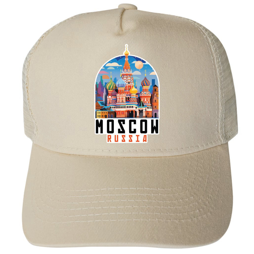 Moscow Russia Saint Basils Cathedral Illustration Design Unisex Mesh Back Trucker Hat with Adjustable Snapback Image 3