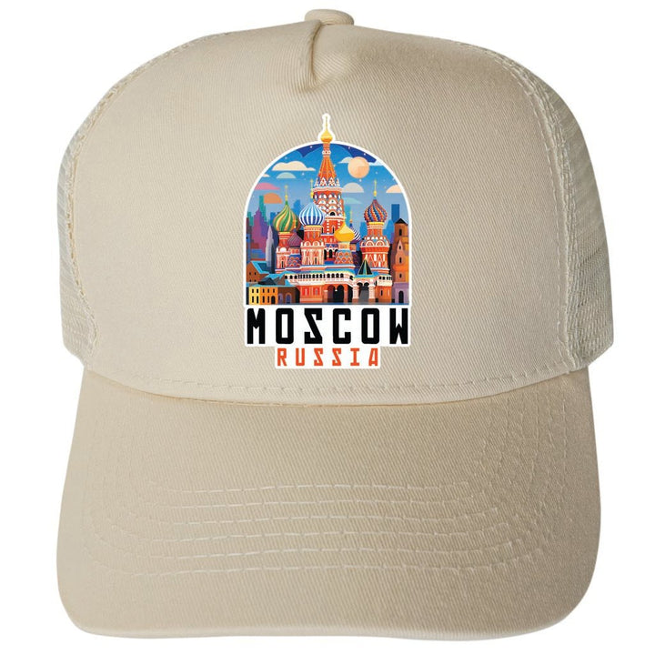 Moscow Russia Saint Basils Cathedral Illustration Design Unisex Mesh Back Trucker Hat with Adjustable Snapback Image 1