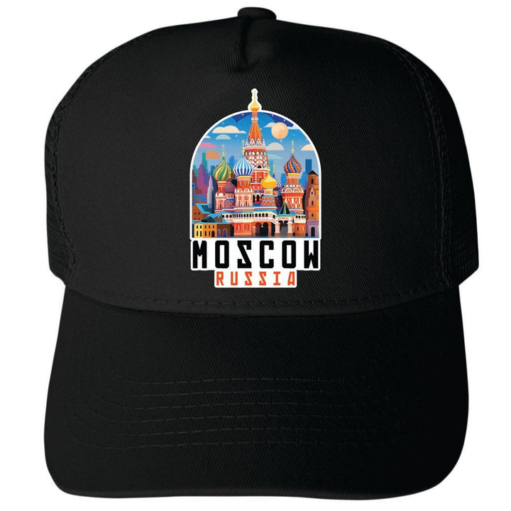 Moscow Russia Saint Basils Cathedral Illustration Design Unisex Mesh Back Trucker Hat with Adjustable Snapback Image 4