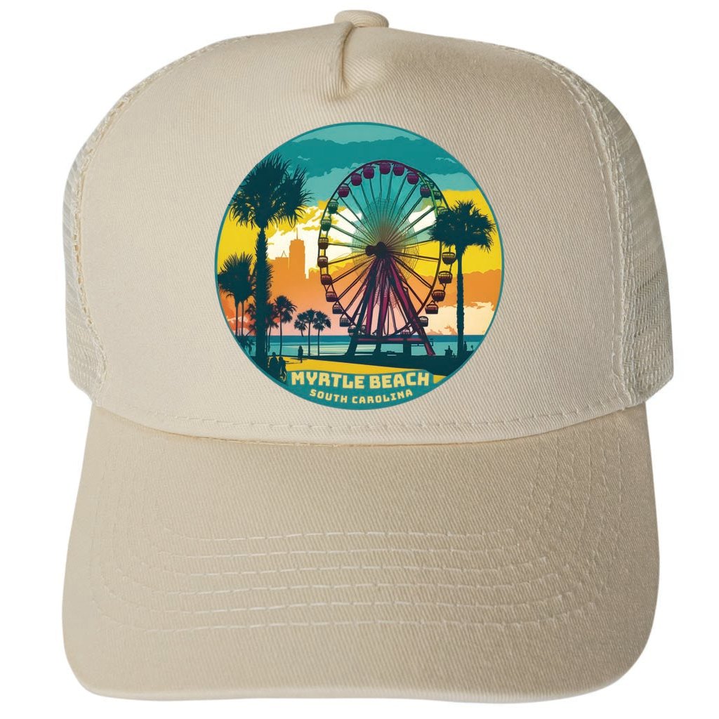 Myrtle Beach South Carolina Design C Unisex Mesh Back Trucker Hat with Adjustable Snapback Image 1