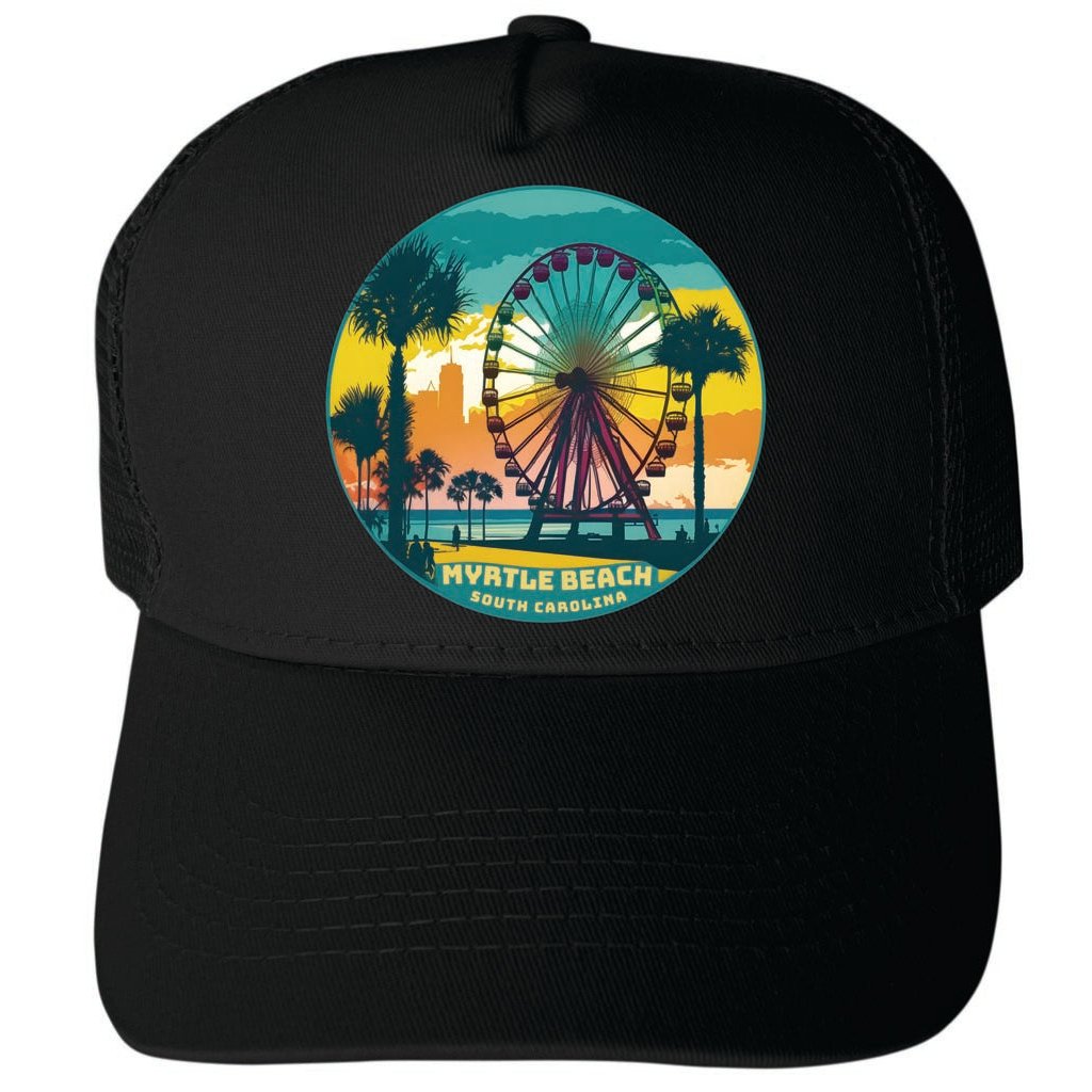 Myrtle Beach South Carolina Design C Unisex Mesh Back Trucker Hat with Adjustable Snapback Image 1