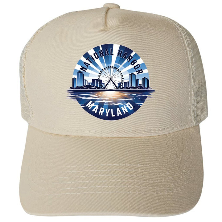 National Harbor Maryland Design C Unisex Mesh Back Trucker Hat with Adjustable Snapback Image 1