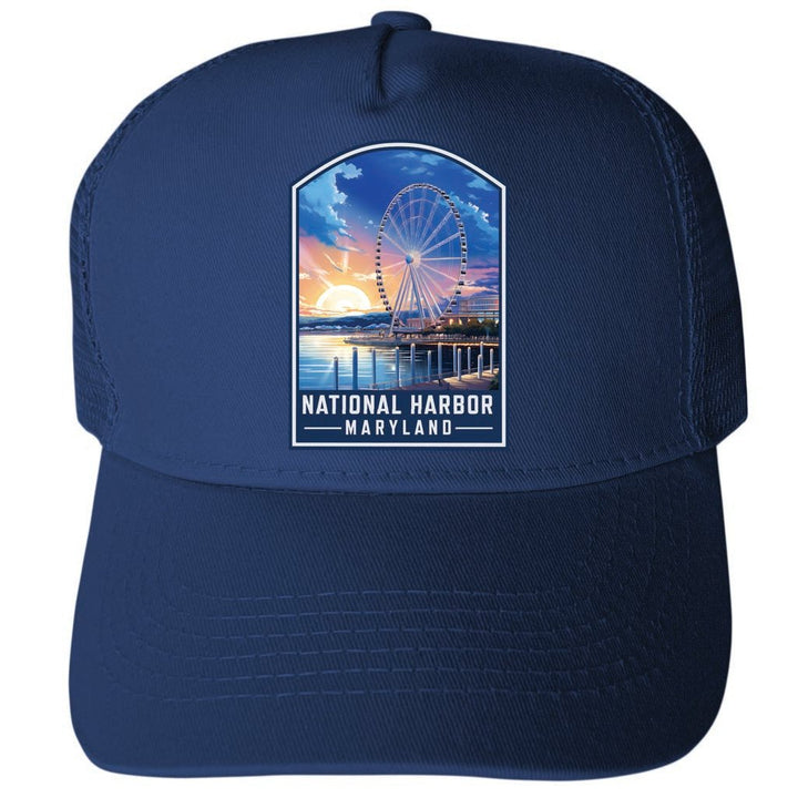 National Harbor Maryland Design A Unisex Mesh Back Trucker Hat with Adjustable Snapback Image 1