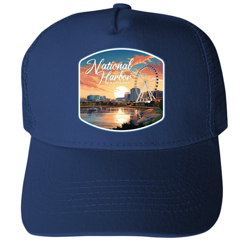 National Harbor Maryland Design B Unisex Mesh Back Trucker Hat with Adjustable Snapback Image 1