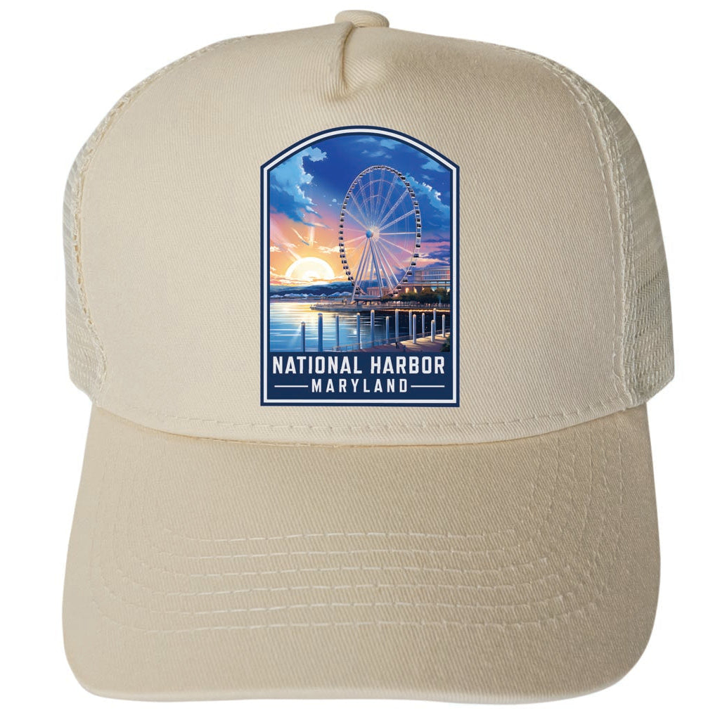 National Harbor Maryland Design A Unisex Mesh Back Trucker Hat with Adjustable Snapback Image 3