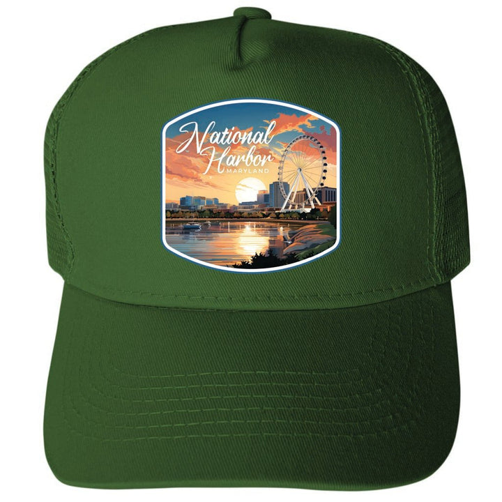 National Harbor Maryland Design B Unisex Mesh Back Trucker Hat with Adjustable Snapback Image 2