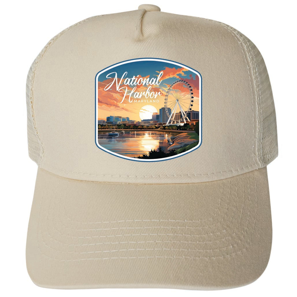 National Harbor Maryland Design B Unisex Mesh Back Trucker Hat with Adjustable Snapback Image 3